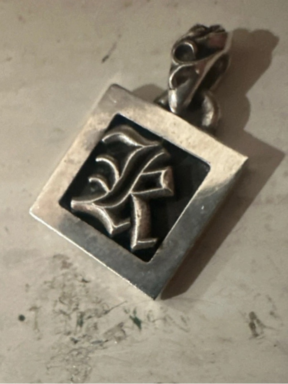 CHROME HEARTS Authentic “Framed Alphabet K Pendant Charm” .925 silver